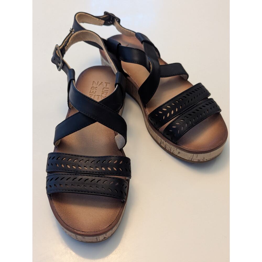 Naturalizer Comfort Black Vegan Leather Slingback Platform Sandals Sz 7 - Picture 3 of 10